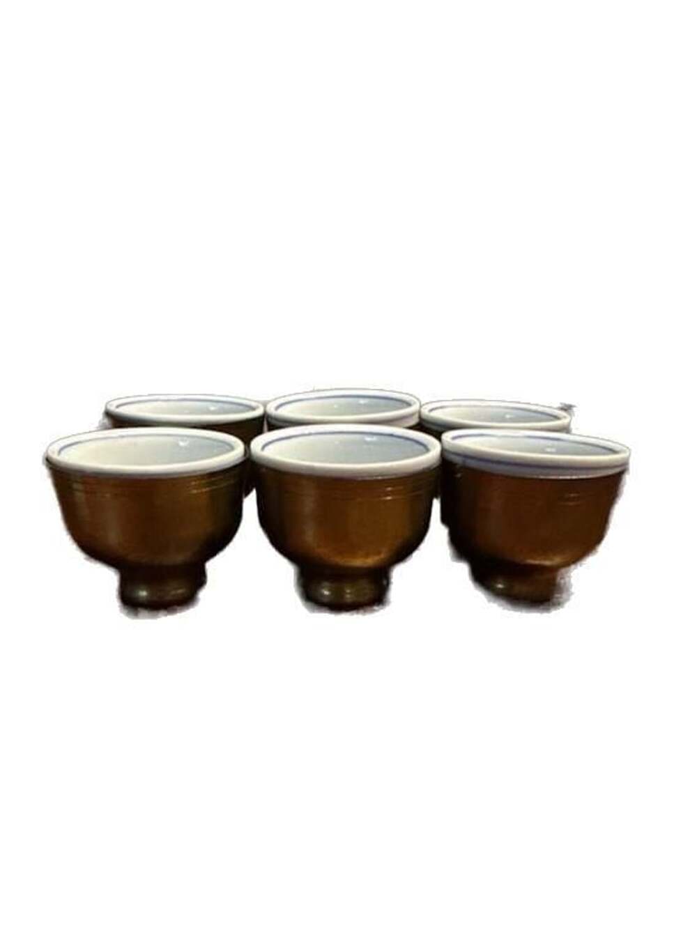 Vintage Zhongguo Zhi Zao Chinese Brass Clad 6 Ceramic Tea Cup Set (12 Pieces)